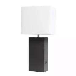 Black Faux Leather Charging Table Lamp