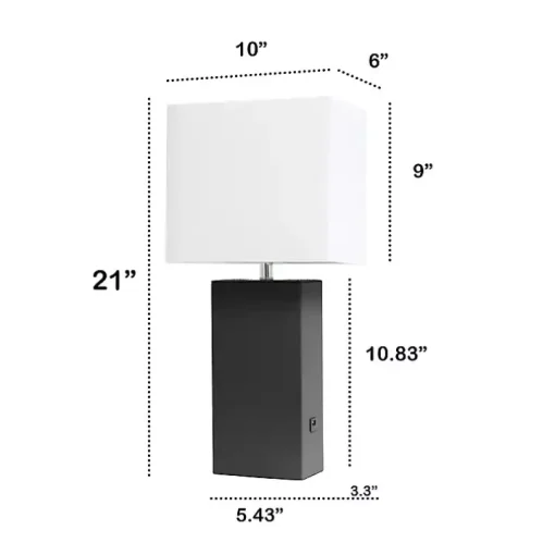 Black Faux Leather Charging Table Lamp
