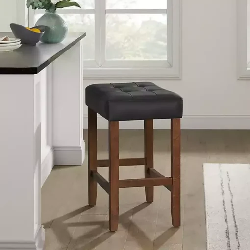 Black Faux Leather Madison Walnut Counter Stool