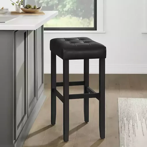 Black Faux Leather Tufted Madison Bar Stool