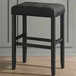 Black Faux Leather Tufted Madison Bar Stool