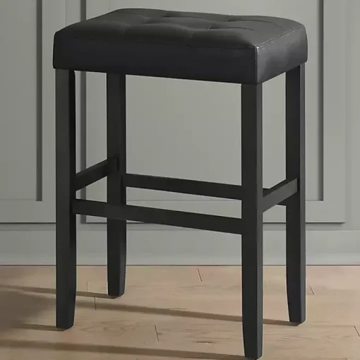 Black Faux Leather Tufted Madison Bar Stool