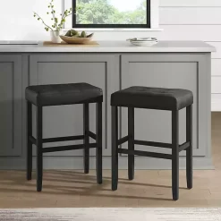 Black Faux Leather Tufted Madison Bar Stool