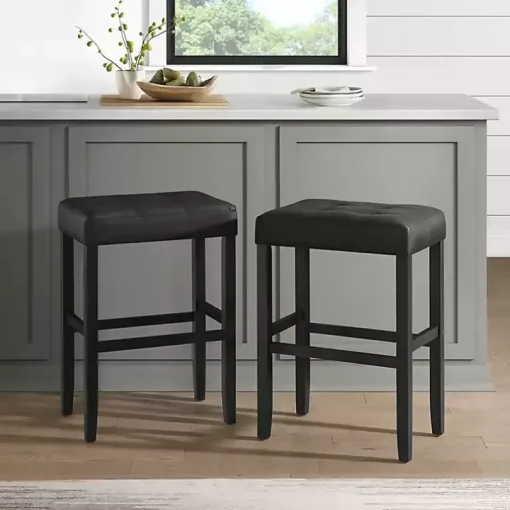 Black Faux Leather Tufted Madison Bar Stool