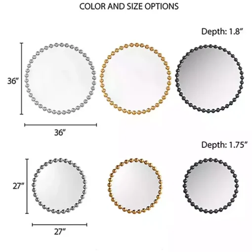 Black Foiled Beaded Wall Mirror, 36 in.