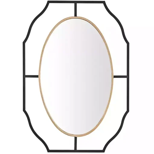 Black Gold Scalloped Oval Frame Wall Mirror