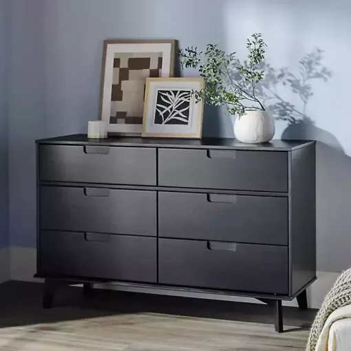 Black Grooved Handle 6-Drawer Dresser