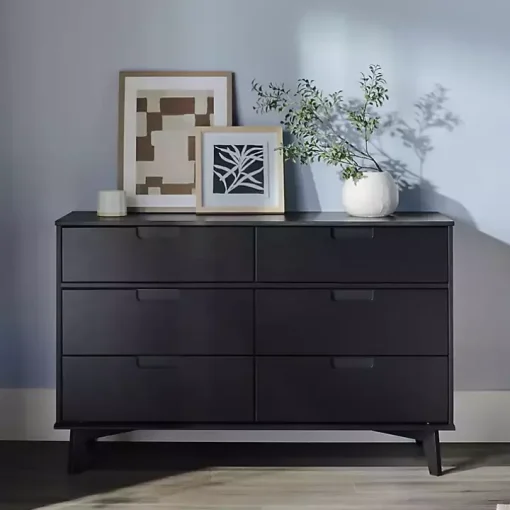 Black Grooved Handle 6-Drawer Dresser