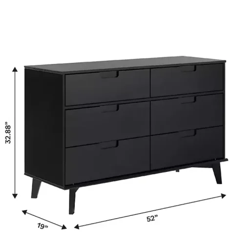 Black Grooved Handle 6-Drawer Dresser