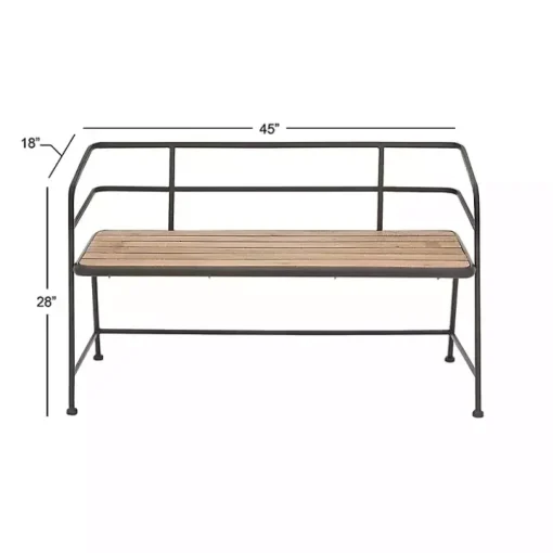 Black Iron and Wooden Seat Industrial Bench