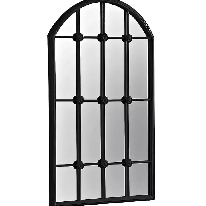 Black Iron Arched Windowpane Mirror