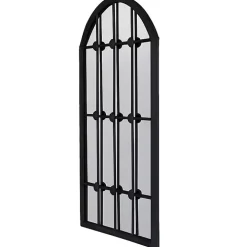 Black Iron Arched Windowpane Mirror