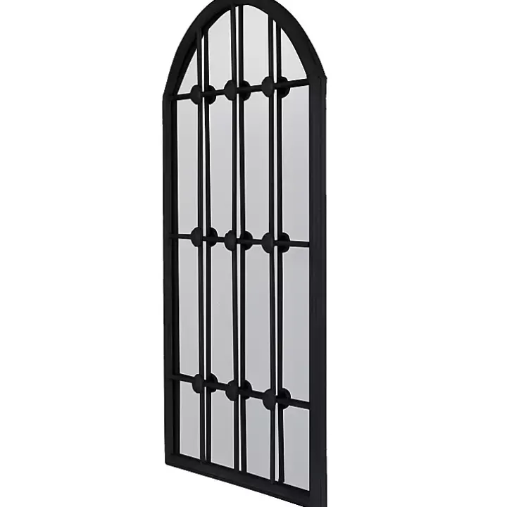 Black Iron Arched Windowpane Mirror