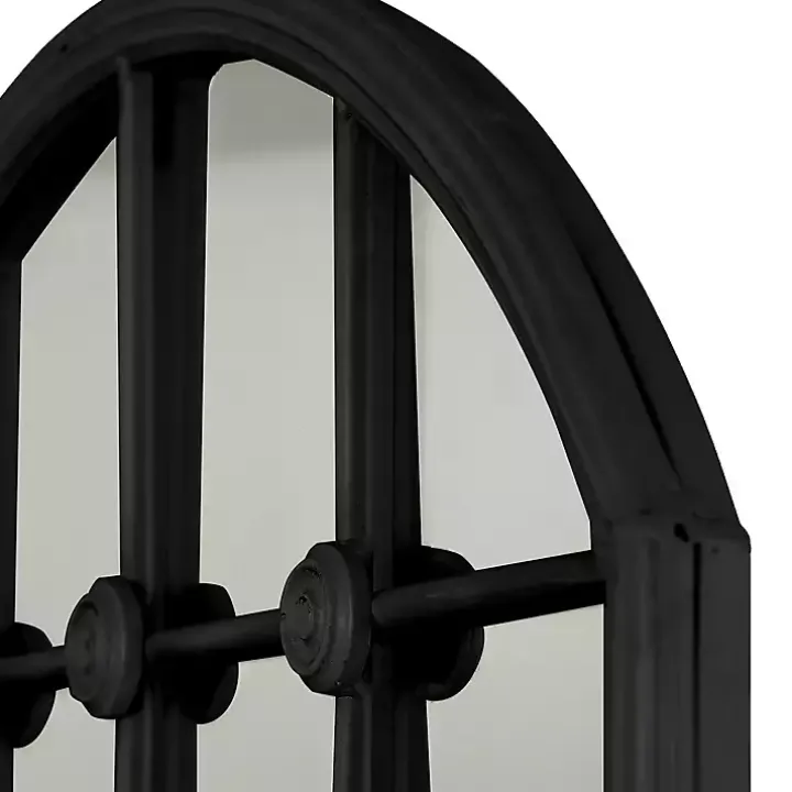 Black Iron Arched Windowpane Mirror
