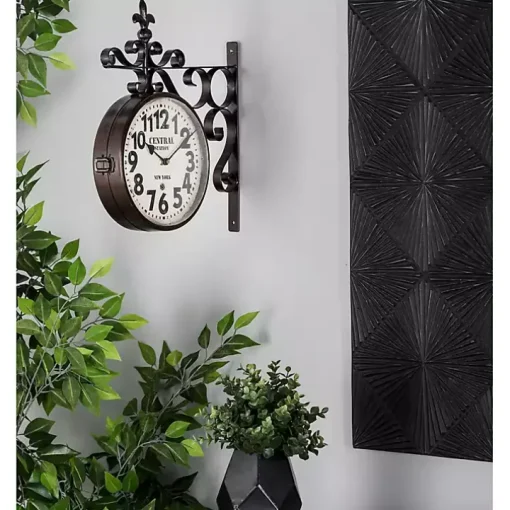 Black Iron Double Sided Scroll Wall Clock