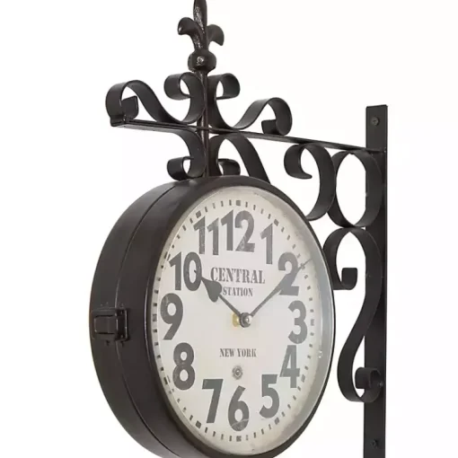 Black Iron Double Sided Scroll Wall Clock
