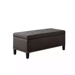 Black Linen Button Tufted Storage Bench