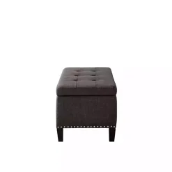 Black Linen Button Tufted Storage Bench