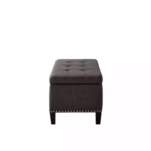 Black Linen Button Tufted Storage Bench