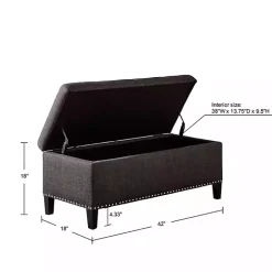 Black Linen Button Tufted Storage Bench