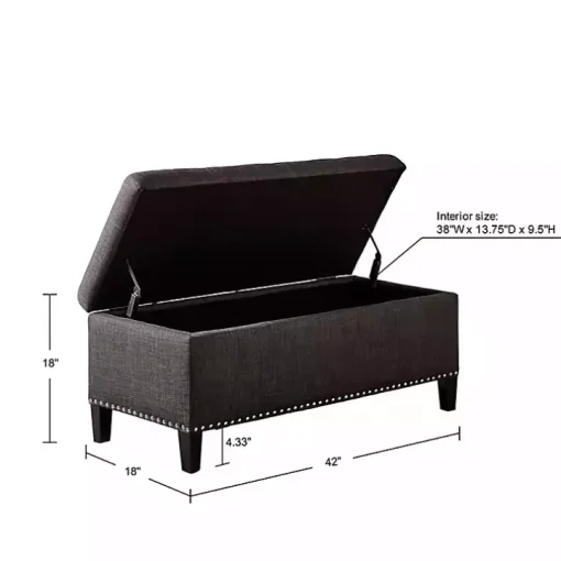 Black Linen Button Tufted Storage Bench