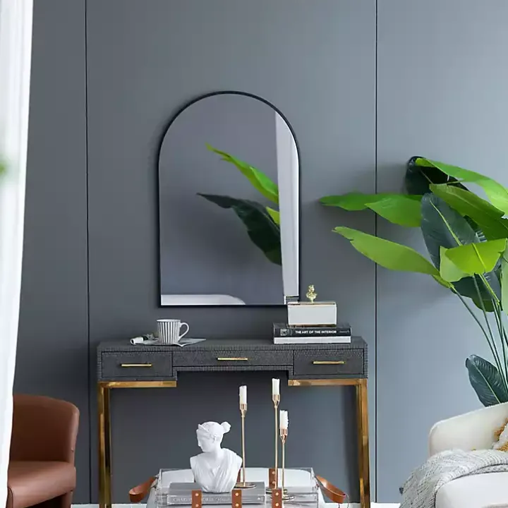 Black Long Arched Wall Mirror