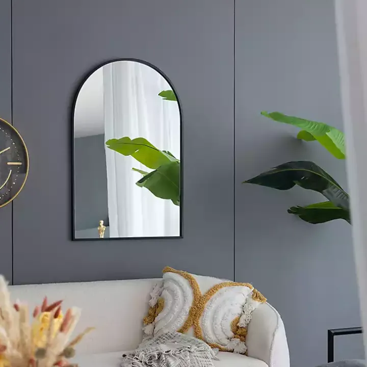 Black Long Arched Wall Mirror