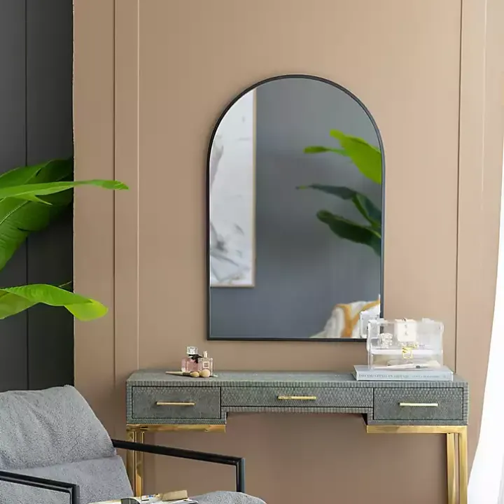 Black Long Arched Wall Mirror