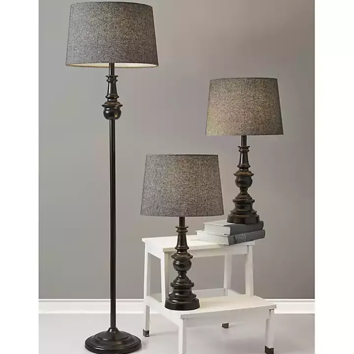 Black Lucas 3-pc. Table and Floor Lamp Set