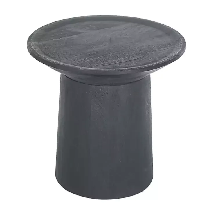Black Mango Wood Round Pedestal Accent Table