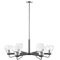 Black Metal & Bowl Glass Shade 6-Light Chandelier