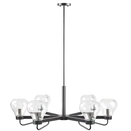 Black Metal & Bowl Glass Shade 6-Light Chandelier