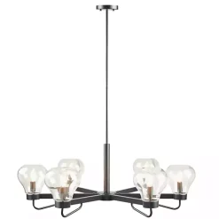 Black Metal & Bowl Glass Shade 6-Light Chandelier