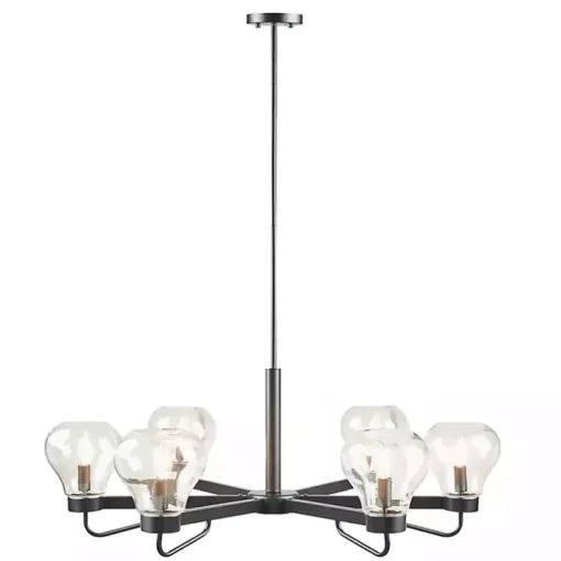 Black Metal & Bowl Glass Shade 6-Light Chandelier