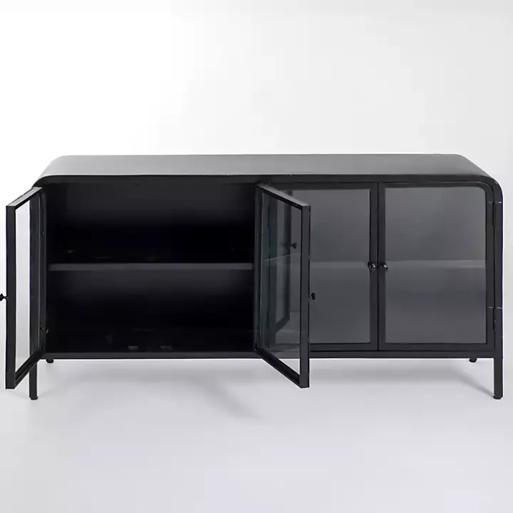 Black Metal & Glass 4-Door Bentley Cabinet