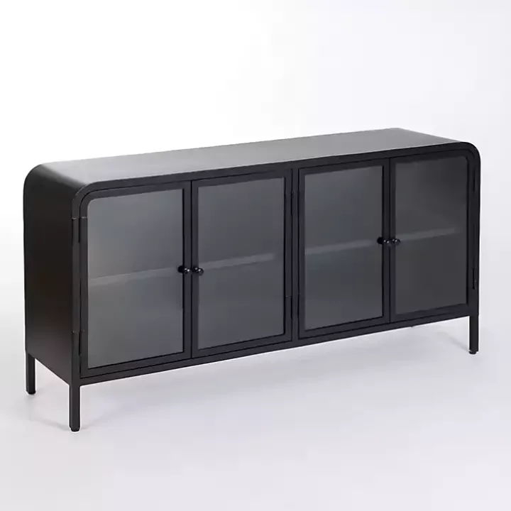 Black Metal & Glass 4-Door Bentley Cabinet