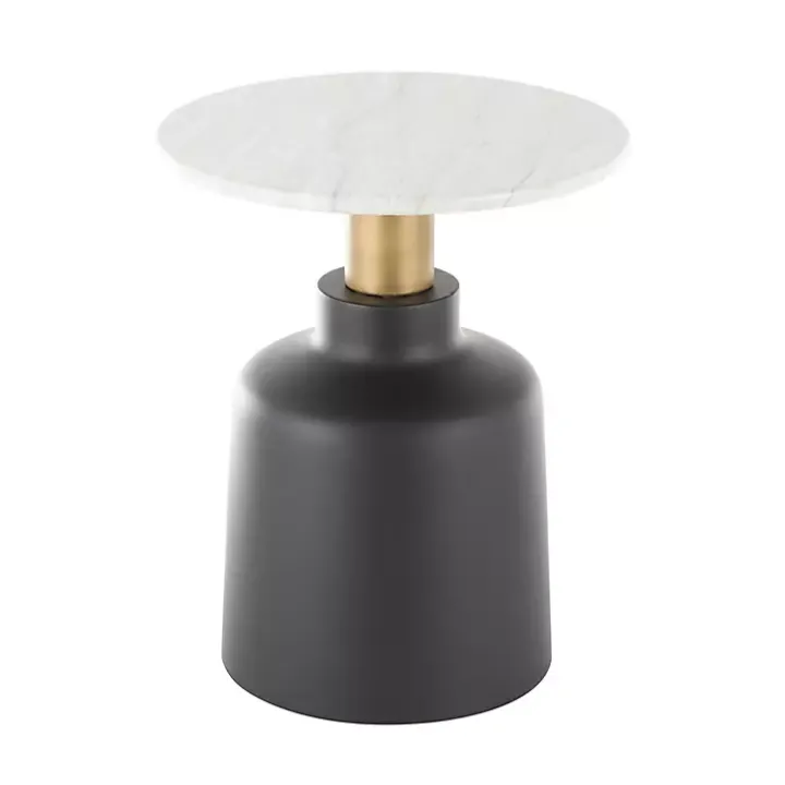 Black Metal & Marble Pedestal Accent Table