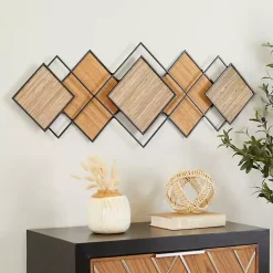 Black Metal and Bamboo Diamond Wall Plaque