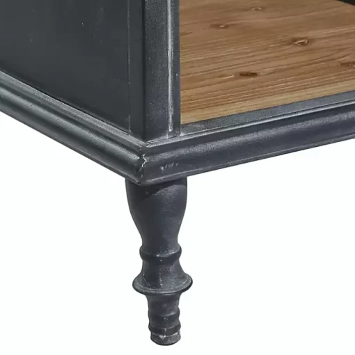 Black Metal and Brown Wood Storage Cabinet