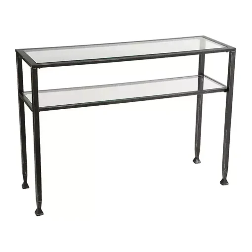 Black Metal and Tempered Glass Console Table