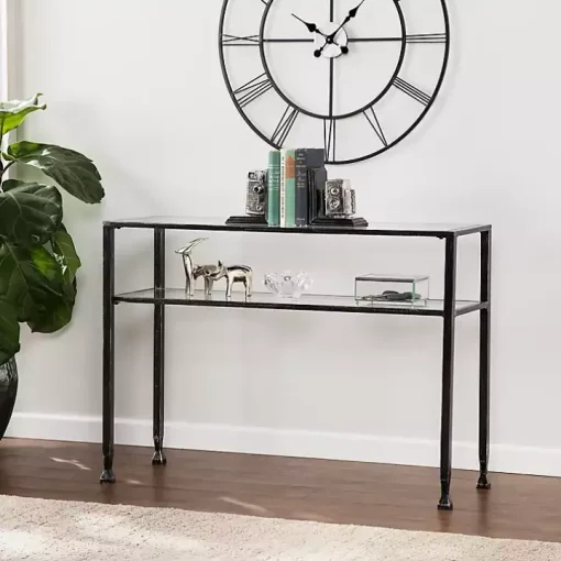 Black Metal and Tempered Glass Console Table