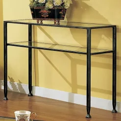 Black Metal and Tempered Glass Console Table
