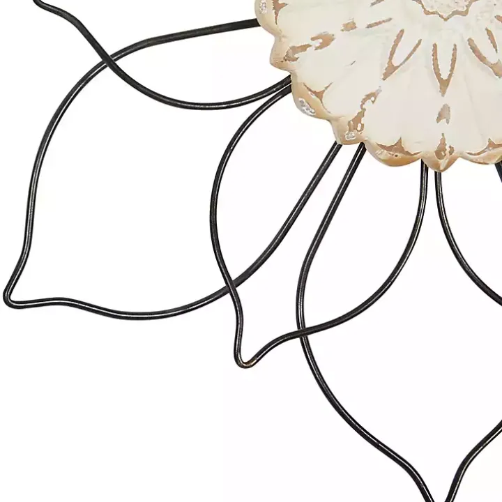 Black Metal and Wood Floral Wall Plaques, Set of 2