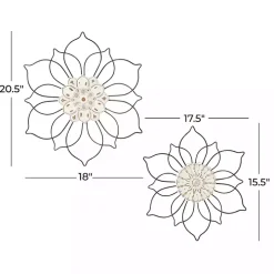 Black Metal and Wood Floral Wall Plaques, Set of 2