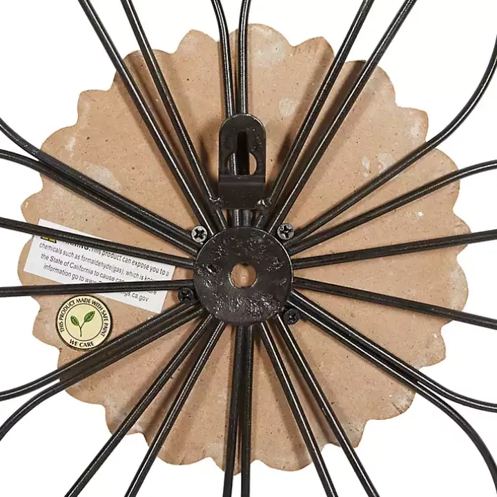 Black Metal and Wood Floral Wall Plaques, Set of 2