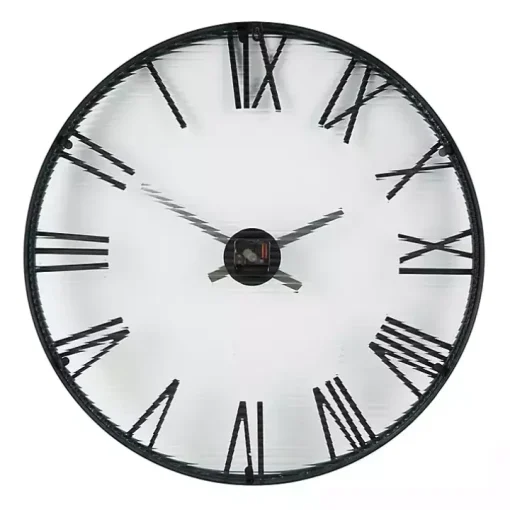 Black Metal Clear Glass Wall Clock
