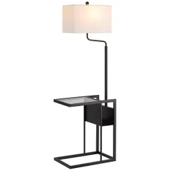 Black Metal Floor Lamp with Glass Tabletop