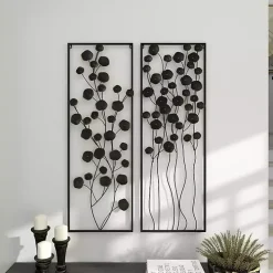 Black Metal Floral Wall Plaques, Set of 2