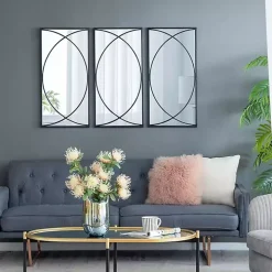 Black Metal Geometric Wall Mirrors, Set of 3