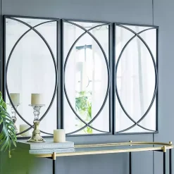 Black Metal Geometric Wall Mirrors, Set of 3